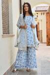 Palak & Mehak_Ivory Crepe, Organza Gota Patti, Embroidery Printed Kurta Set With Sheer Cape _Online_at_Aza_Fashions