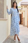 Palak & Mehak_Ivory Pure Crepe Printed Flower Spread Collar Lily Dress _Online_at_Aza_Fashions