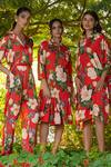Divi By Sonal Khandelwal_Red Cotton Collared Wild Rose Print Shirt Dress _Online_at_Aza_Fashions