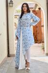 Palak & Mehak_Blue Pure Crepe And Cotton Modal Print Floral Bloom Tarini Tunic With Tulip Pant _Online_at_Aza_Fashions