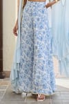 Shop_Palak & Mehak_Blue Crepe And Chinon Print Floral Round Neck Zeeba Cape & Palazzo Set 