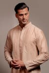 Buy_Darshika Menswear_Peach Cotton Silk Embroidery Pearl Kurta Set _Online_at_Aza_Fashions