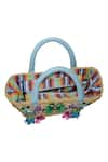 Gin & Tonic_Beige Sequin And Beads Parrot Embellished Basket Woven Beach Bag _at_Aza_Fashions