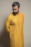 Buy_Darshika Menswear_Yellow Cotton Silk Embroidery Bead Kurta Set _Online_at_Aza_Fashions