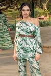 Divi By Sonal Khandelwal_Green Asymmetric Wild Apple Printed Top And Pant Set _Online_at_Aza_Fashions