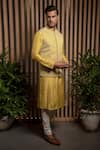 Buy_Darshika Menswear_Green Satin Linen Embroidery Pearl Checkered Pattern Bundi And Kurta Set _Online_at_Aza_Fashions