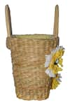 Gin & Tonic_Beige Paper Raffia Flowers 3d Embellished Basket Woven Beach Bag _Online_at_Aza_Fashions