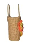 Gin & Tonic_Beige Paper Raffia Flowers Embellished Basket Woven Beach Bag _Online_at_Aza_Fashions