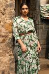 Buy_Divi By Sonal Khandelwal_Green Modal, Satin V-neck Wild Apple Print Kimono Dress _Online_at_Aza_Fashions