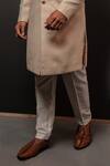 Darshika Menswear_Beige Silk Embroidery Textured Pattern Long Bandhgala Set_Online_at_Aza_Fashions