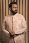 Shop_Darshika Menswear_Pink Cotton Silk Embroidery Thread Bundi And Kurta Set_Online_at_Aza_Fashions