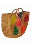 GINN AND TONIK_Beige Bead And Sequin Tropical Leaf Embellished Beach Bag _Online_at_Aza_Fashions