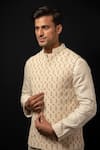 Darshika Menswear_Ivory Raw Silk Embroidery Thread Bundi _Online_at_Aza_Fashions