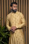 Buy_Darshika Menswear_Beige Silk Embroidery Thread Placement Kurta Set _Online_at_Aza_Fashions