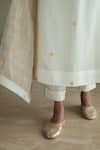 Shorshe Clothing_Ivory Cotton Embroidery V-neck Anu Polka Dots Woven Kurta And Pant Set_at_Aza_Fashions