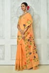 Buy_Nazaakat by Samara Singh_Orange Soft Cotton Printed Floral Leaf And Flower Saree With Running Blouse_Online_at_Aza_Fashions