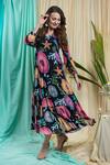 Buy_Seams Pret And Couture_Black Georgette Printed Marine V Neck Sneha Tiered Midi Dress _Online_at_Aza_Fashions