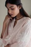 Shorshe Clothing_Pink Organza Hand Block Printed Stole _Online_at_Aza_Fashions