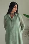 Shorshe Clothing_Green Kurta Jamdani Checks Muslin Woven Checkered Shirt And Pant Set _Online_at_Aza_Fashions