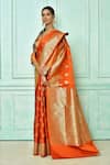 Buy_Samyukta Singhania_Orange Woven Leaf Motifs Saree With Running Blouse _Online_at_Aza_Fashions