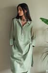 Buy_Shorshe Clothing_Green Kurta Jamdani Checks Muslin Woven Checkered Shirt And Pant Set _Online_at_Aza_Fashions