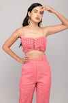 Buy_Kalakaari By Sagarika_Pink Cotton, Chiffon Embroidery, Lace Hand Crochet Top Pant Set_Online_at_Aza_Fashions