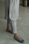 Shorshe Clothing_Grey Jersey, Muslin Embroidery, Cut Work Checkered Woven Shirt Tunic And Pant Set_at_Aza_Fashions