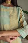 Shop_Shorshe Clothing_Green Kurta Zari Jamdani Striped Muslin Woven Block Boat Neck And Pant Set _Online_at_Aza_Fashions