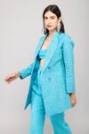 Shop_Kalakaari By Sagarika_Blue Cotton, Crepe Embroidery Collared Diamond Tile Print Blazer Pant Set _Online_at_Aza_Fashions