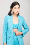 Kalakaari By Sagarika_Blue Cotton, Crepe Embroidery Collared Diamond Tile Print Blazer Pant Set _at_Aza_Fashions