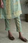 Shorshe Clothing_Green Kurta Zari Jamdani Striped Muslin Woven Block Boat Neck And Pant Set _at_Aza_Fashions