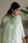 Shorshe Clothing_Green Organza Floral Hand Block Print Stole _Online_at_Aza_Fashions