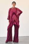 K-Anshika_Wine Georgette Beads, Sequins High Neck Wave Pattern Top And Pant Set _Online_at_Aza_Fashions
