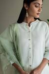 Shop_Shorshe Clothing_Ivory Handloom Cotton, Linen Mandarin Collar Handwoven Kurta And Pant Set_Online_at_Aza_Fashions