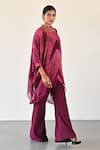 Buy_K-Anshika_Wine Georgette Beads, Sequins High Neck Wave Pattern Top And Pant Set _Online_at_Aza_Fashions