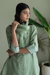 Buy_Shorshe Clothing_Green Handloom Cotton, Linen Embroidery Mandarin Collar Shirt Kurta And Pant Set_Online_at_Aza_Fashions