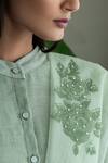 Shop_Shorshe Clothing_Green Handloom Cotton, Linen Embroidery Mandarin Collar Shirt Kurta And Pant Set_Online_at_Aza_Fashions
