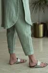 Shorshe Clothing_Green Handloom Cotton, Linen Embroidery Mandarin Collar Shirt Kurta And Pant Set_at_Aza_Fashions
