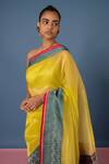Ekaya Banaras_Yellow Organza Handwoven Floral Patterns Banarasi Kadwa Saree  _Online_at_Aza_Fashions