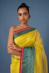 Buy_Ekaya Banaras_Yellow Organza Handwoven Floral Patterns Banarasi Kadwa Saree  _Online_at_Aza_Fashions