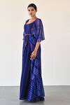 Buy_K-Anshika_Blue Georgette Beads, Sequins, Embroidery Leheriya Pattern Cape And Dress Set _Online_at_Aza_Fashions