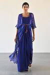 Shop_K-Anshika_Blue Georgette Beads, Sequins, Embroidery Leheriya Pattern Cape And Dress Set _Online_at_Aza_Fashions