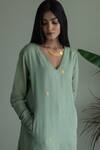 Shop_Shorshe Clothing_Green Jacquard, Cotton Embroidery V-neck Anu Placement Woven Kurta And Pant Set_Online_at_Aza_Fashions