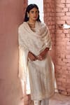 KARAJ JAIPUR_Ivory Kurta- Chanderi Embroidered Chikankari Round Set _at_Aza_Fashions