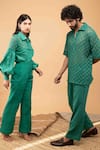 Kalakaari By Sagarika_Green Cotton Embroidery Floral Lace Collared Neck Shirt And Pant Set _at_Aza_Fashions