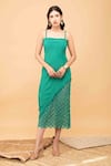 Kalakaari By Sagarika_Green Cotton Embroidery Floral Lace Square Neck Midi Dress _Online_at_Aza_Fashions