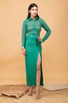 Shop_Kalakaari By Sagarika_Green Cotton Embroidery Floral Lace Collared Neck Crochet Shirt And Skirt Set_Online_at_Aza_Fashions