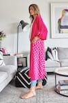 Style Junkiie Pink Chiffon, Crepe Diamonds Open Neck Kimono Duster Online at Aza Fashions Style Junkiie_Pink Chiffon, Crepe Diamonds Open Neck Kimono Duster _Online_at_Aza_Fashions