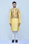 Shop_Arihant Rai Sinha_Yellow Art Silk Printed Flower Mandarin Collar Kurta Set _Online_at_Aza_Fashions