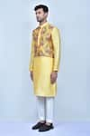 Arihant Rai Sinha_Yellow Art Silk Printed Flower Mandarin Collar Kurta Set _at_Aza_Fashions